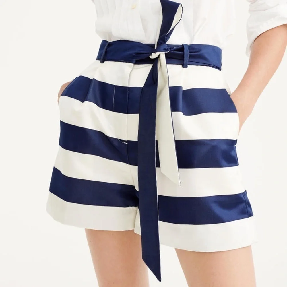 J. Crew White &‎ Navy Satin Shorts Size 2